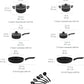Amazon Basics Non Stick Kitchen Cookware 15-Piece Set, Non-Induction, Includes Pots, Pans, and Utensils, Black