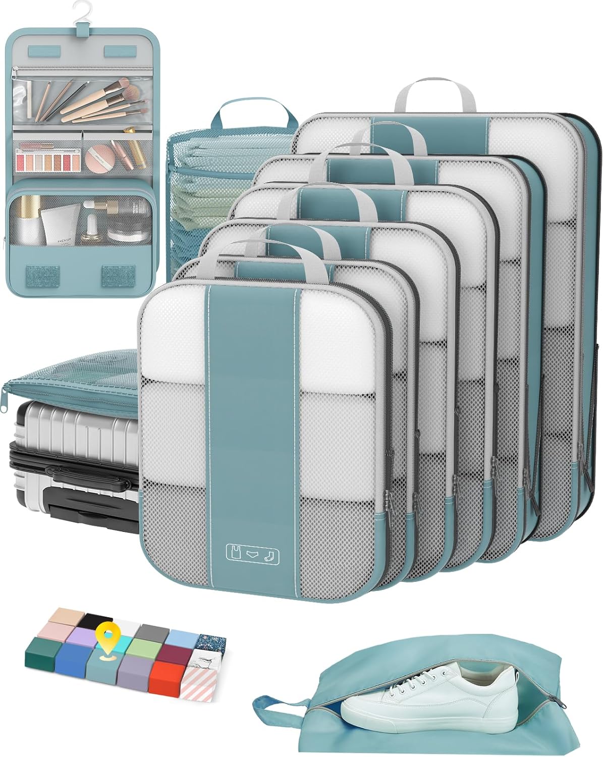 10 Set Compression Packing Cubes for Travel Essentials,Compressible Expandable Packing Cubes for Suitcase,OlarHike Luggage Organizer Bags for Travel,Handy Helper for Organizing Clothes(Blue Gray) - Roamly