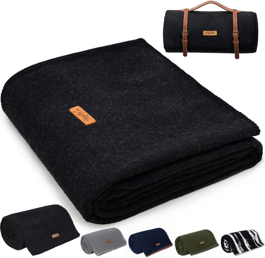 100% Wool Blanket, 48" x 62", Warm, Thick, Washable, Military Wool Blanket, Great for Camping, Outdoors, Sporting Events, Survival Kits