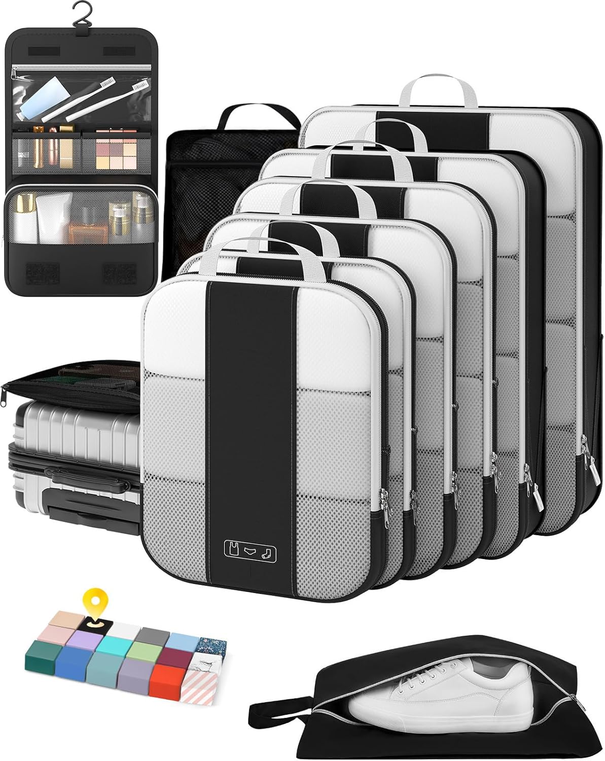 10 Set Compression Packing Cubes for Travel Essentials,Compressible Expandable Packing Cubes for Suitcase,OlarHike Luggage Organizer Bags for Travel,Handy Helper for Organizing Clothes(Black) - Roamly