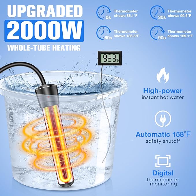 2026 Upgraded Portable Camping Shower with Heater,2000W Camping Water Heater with Shower Head 3 Spray Modes,6000mAh Rechargeable Camping Shower Pump with LED Display,Outdoor Heated Camp Shower for Car