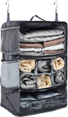 TABITORA Travel Portable Hanging Shelves Closet Organizer Packing Luggage Storage with Multifunctional and Foldable Invisible Compartment,Lightweight, for Suitcase, RV,Closet…Grey,XXL