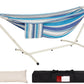 LazyDaze Hammocks Double Hammock with Stand - 2 Person Heavy Duty Outdoor Hammock for Adults, Includes Durable Steel Stand, Portable Carrying Bag and Pillow, Blue Stripes