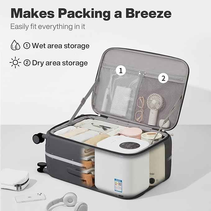mixi 26 Inch Large Checked Luggage PC Hard Shell Suitcase Top Opening Aluminum Frame Travel Suitcases with Wheels, Rock Gray