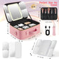 Mid-Size Makeup Bag with LED 1X5X10X20X30X Magnifying Mirror and Travel Makeup Train Case Cosmetic Organiser with Mirror and Separate Makeup Brush Panel, Portable Adjustable Divider, Pink