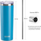 koodee 20 oz Stainless Steel Skinny Tumblers (4 Pack) Double Wall Insulated Water Tumbler Cup with Straw, Lids and Straw Brushes (Baby blue/White/Pink/Sky Blue)