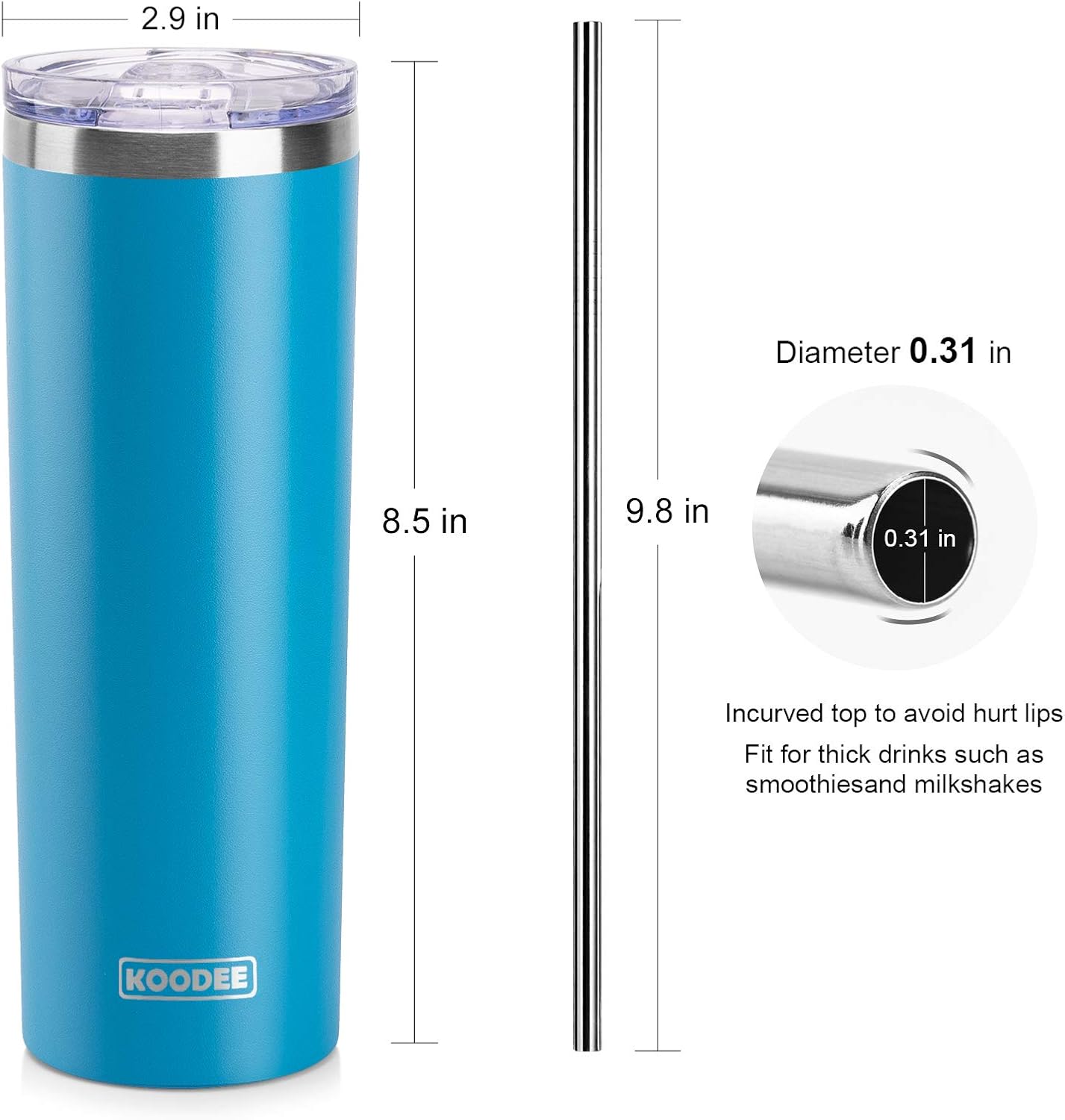 koodee 20 oz Tumbler with Lid and Straw-2 Pack Stainless Steel Insulated Coffee Tumbler Cup, Beach Cup Mug for Women/Men Diy Birthday Gift (Sky Blue-Pink)