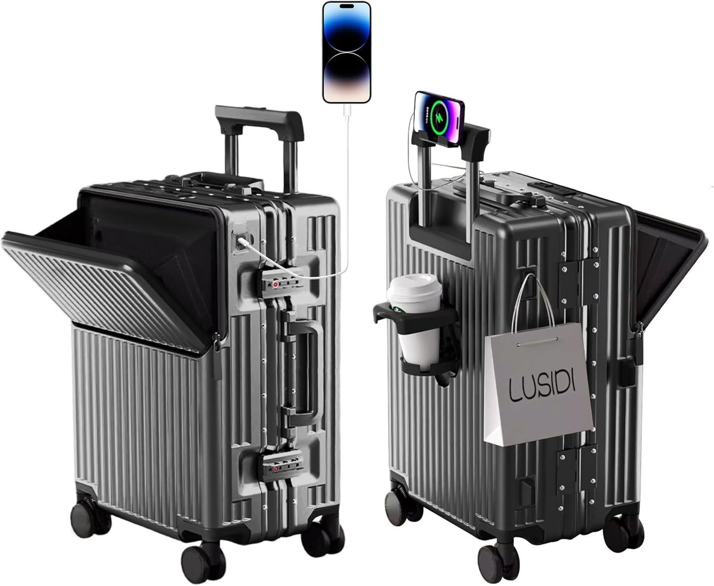 Zipperless Luggage, Polycarbonate Aluminum Hard Shell, Expandable Carry-On Suitcase with Spinner Wheels, Hard Shell Suitcase, 26 Inch Cabin - Roamly