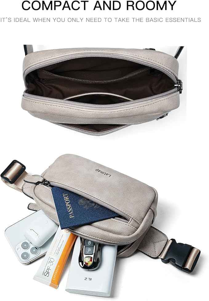 2L Fanny Packs Everywhere Belt Bag Small Fashion Crossbody Waist Pack Faux Leather Waterproof Sling Chest Bag For Women Trendy Grey