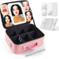 Mid-Size Makeup Bag with LED 1X5X10X20X30X Magnifying Mirror and Travel Makeup Train Case Cosmetic Organiser with Mirror and Separate Makeup Brush Panel, Portable Adjustable Divider, Pink