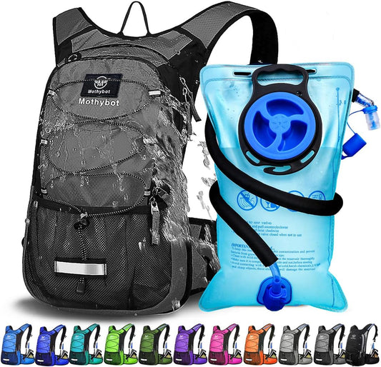 Insulated Hydration Backpack Pack with 3L BPA Free Leak Proof Water Bladder, Large Storage Lightweight Hiking Daypack with Waist Pouches & Cooler Layer, for Running, Biking, Camping, Festival - Roamly