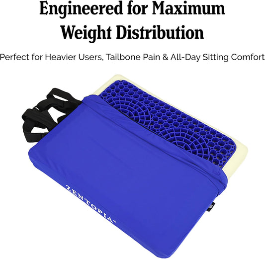 Gel and Memory Foam Seat Cushion – Office – Ergonomic Cushion Pad for Tailbone Pain - Desk Chair Car Seat Cushion Driving - Sciatica & Back Pain Relief (Blue)