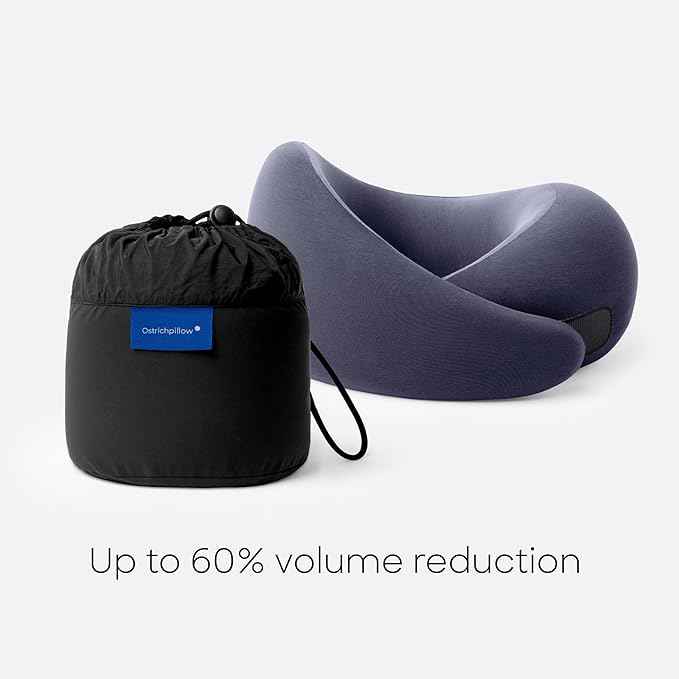 Ostrichpillow Go Neck Pillow, Travel Pillows for Airplanes, Premium Memory Foam Travel Pillow, 360º Ergonomic Design, Asymmetrical Sides, Travel Bag Included, Washable Modal Cover