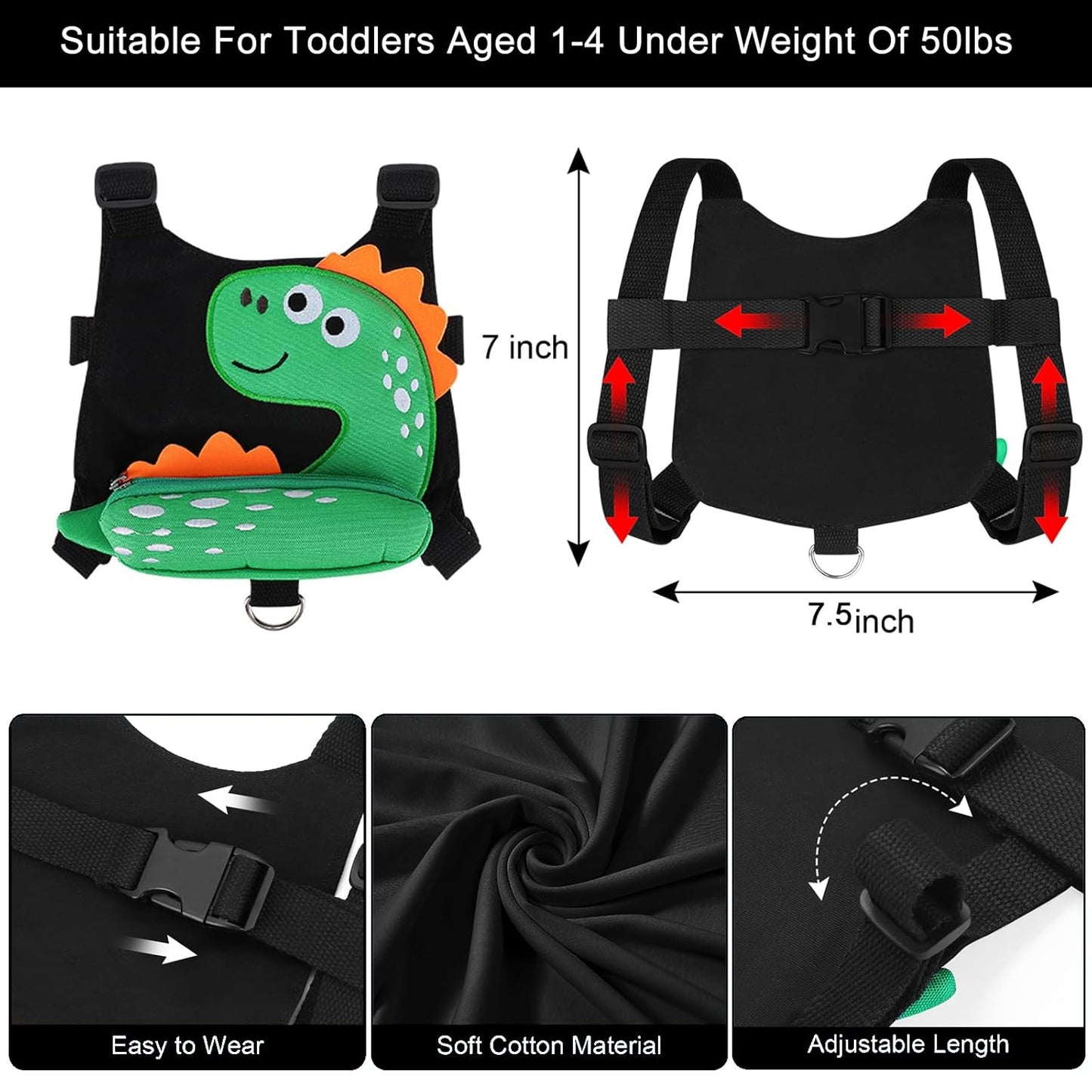 Accmor Toddler Harness Leash + Anti Lost Wrist Link, Cute Dinosaur Kids Leash Walking Harness, Baby Leashes for Toddlers, Child Harness Leash Wristband Assistant Strap Belt for Boys Girls Outdoor