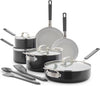 GreenPan x Bobby Flay 13 Piece Nonstick Cookware Pots and Pans Set, PFAS-Free Diamond Ceramic, Induction Suitable, Easy Clean Dishwasher & Oven Safe, Stay-Cool Silicone Handles, Glass Lids, Graphite