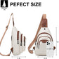 10L Crossbody Sling Bag for Women Men Anti Theft Cross Body Fanny Pack Belt Bag Purse Gifts for Women Faux Leather, Beige Brown