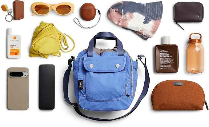 Bellroy Cinch Bucket Bag (compact 9 liter lightweight crossbody bag with external organization, internal zip pocket, adjustable shoulder strap, and adapts to be carried three ways) - DenimBlue