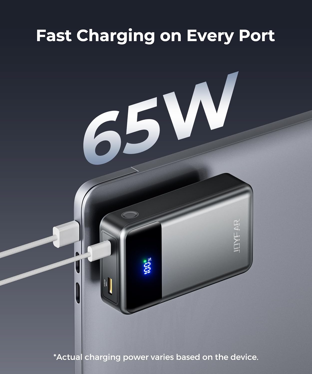 Portable Charger Power Bank - 30000mAh 65W Laptop Travel Essentials Battery Pack USB C Built in Cable Phone Fast Charging Compatible with iPhone 16 15 14 13 iPad MacBook Samsung Google (Black)