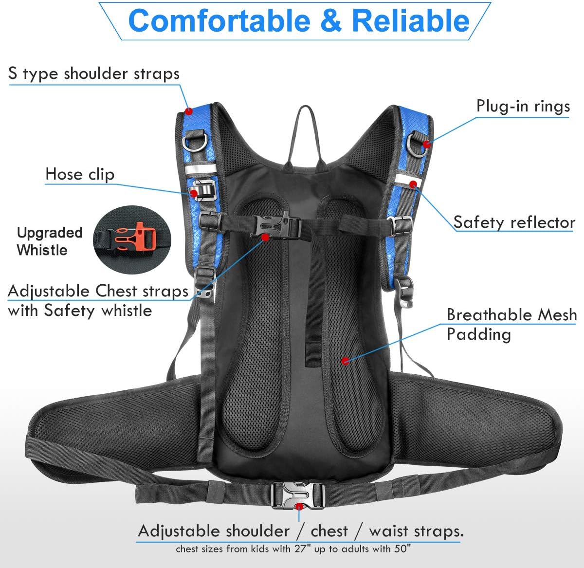 Insulated Hydration Backpack Pack with 3L BPA Free Leak Proof Water Bladder, Large Storage Lightweight Hiking Daypack with Waist Pouches & Cooler Layer, for Running, Biking, Camping, Festival - Roamly