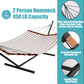 TegerDeger 12FT 2 Person Hammock with Stand Included 55 x 79IN Large Hammock Quick Dry 450LB Capacity with V Shaped Hardwood Spreader Bar & Nylon Rope for Outside, Patio, Garden - Tender Beige Stripes