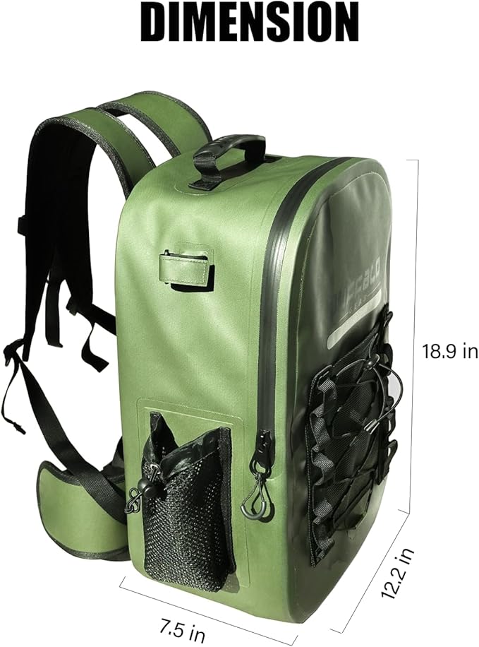 Buffalo Gear 26L Waterproof Fishing Tackle Backpack with Rod Holder, Fly Fishing Gear Storage Bag for Outdoor Angling