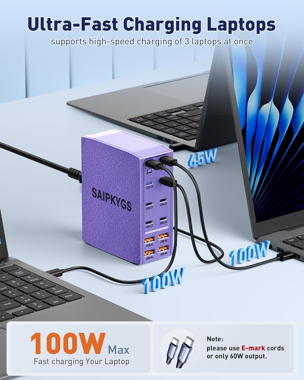 USB Charging Station (600W),12-Port USB C Charger Block with Dual 100W PD USB-C Fast Charging Station Hub for MacBook Pro/Air/All iPad Phone 17/16 15/14/13/Pro Max/Samsung Galaxy Note(Purple) - Roamly