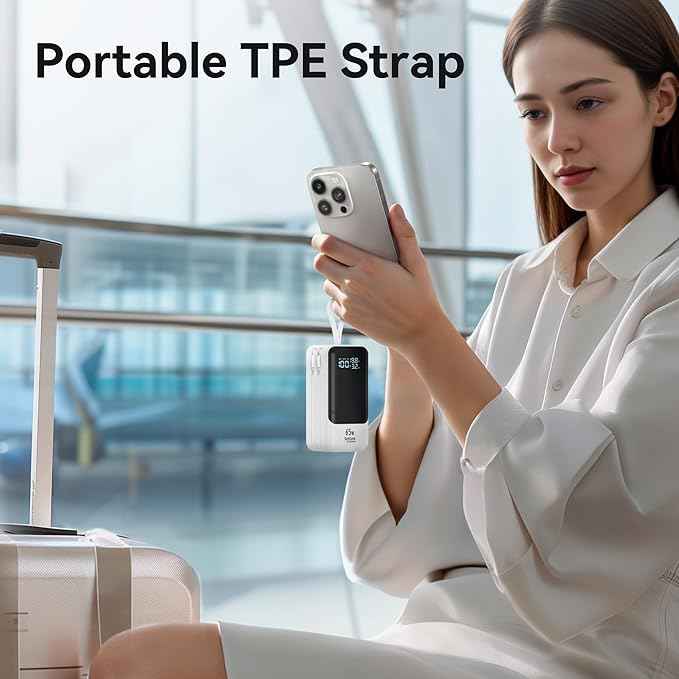 Fast Charging Power Bank 18400mAh 65W Portable Laptop Charger, LCD Display, Travel Essential Battery Pack with Built-in USB-C & Lightning Cables for iPhone 16/15/14/13/12 MacBook Samsung