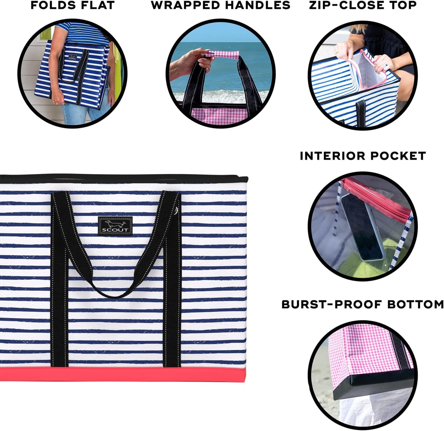 SCOUT 4 Boys Zip Tote XX-Large - Durable Lightweight Bag for Beach, Pool, Family Travel, Storage - Water-Resistant, Zips Shut