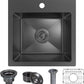 15 x 15 inch Drop in Bar Sink Black, Gunmetal Black Bar Sink 18 Gague Topmount Single Bowl Small Kitchen Sink with Basket Strainer Drain & Bottom Grid