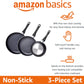 Amazon Basics Non Stick 3-Piece Kitchen Cookware Set, Includes 8-inch, 10-inch, 12-inch Pan, Black