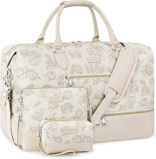 Weekender Bag for Women, Travel Duffel Bag Carry On Overnight Bag with Shoe Compartment Large Nylon Travel Weekend Tote Bag - Roamly