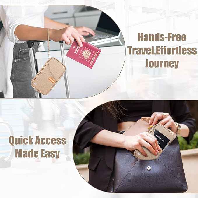 defway Passport Holder Travel Wallet - Family Passport Holder of 4, RFID Blocking Passport Wallet for Men Women, Travel Essentials for Flying (khaki)