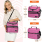 OPUX Lunch Box For Women, Insulated Large Lunch Bag Adult Work, Double Decker Lunchbox Meal Prep, Dual Compartment Leakproof Lunch Cooler, Soft Lunch Pail Tote for Girls, Kids, School (Pink, 16 Cans)