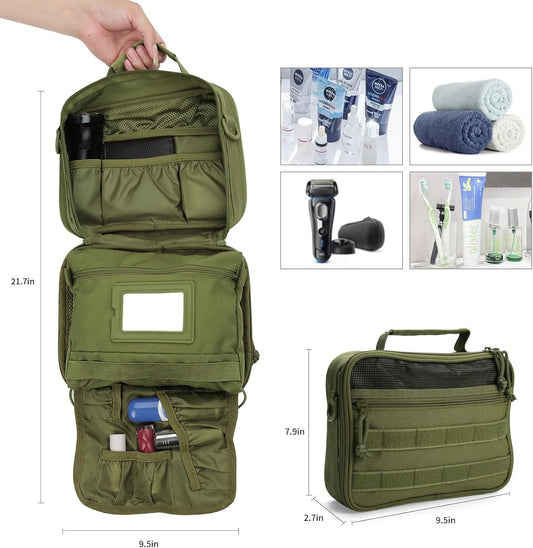 Travel Toiletry Bag for Men, Hanging Toiletry Bag, Portable Organizer Dopp Kit Shaving Bag for Toiletries Tactical Accessories Essentials - Army Green - Roamly