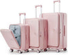 3 Piece Luggage Set 100% PC Hardshell, Front Opening Expandable Suitcase (20/24/28) with Laptop Compartment & Free Custom PVC Covers, Trunk Style Lightweight Spinner Wheels TSA Lock (Pink)