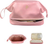Initial Makeup Bag, Personalized Large Capacity Cosmetic Bag with Makeup Brush Organizer, Waterproof, PU Leather Pink Makeup Pouch Travel Skincare Bag, with 1 Drawstring Toiletry Organizers