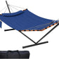 TegerDeger 12FT 2 Person Hammock with Stand Included 55 x 79IN Large Hammock 450LB Capacity with Hardwood Spreader Bar & Nylon Rope for Outside, Patio, Garden, Backyard, Beach, Poolside - Blue