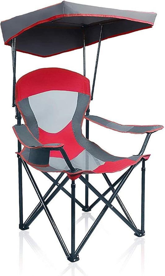 ALPHA CAMP Heavy Duty Canopy Camping Chair, 350 lbs Capacity Oversized Folding Chair with Adjustable Sunshade, Portable Sunshade Chair with Cup Holder for Beach, Fishing, Outdoor