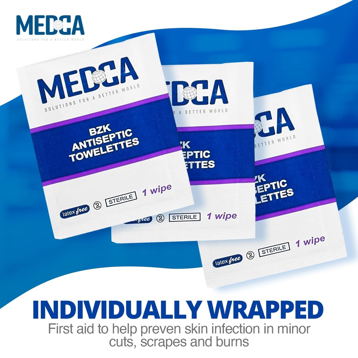 Benzalkonium Chloride Towelletes Hand Wipes – (Pack of 200) Chloride Swabs Individual BZK Single-Use Packets by MEDca 5"x6"