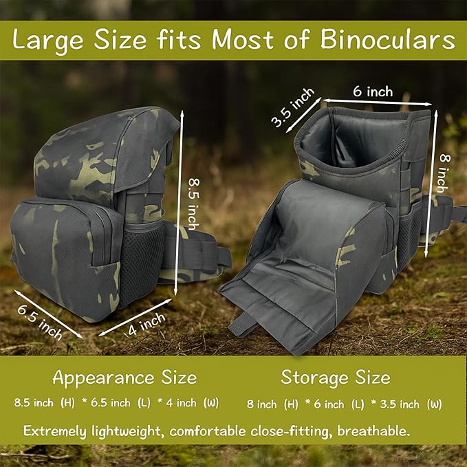 Tactical Binocular Harness Chest Pack, Bino Case Waterproof MOLLE Strap System, Rangefinder Pouch with Magnetic Closure, Camouflage
