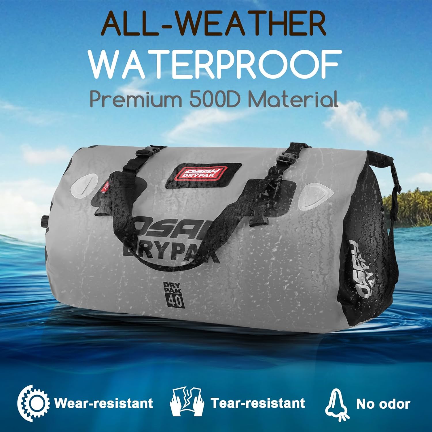 Waterproof Duffel Bag - Motorcycle Dry Bag Tail Bag with Large Storage Space, Waterproof Luggage Duffle Bags with Outer Mesh Zipper Pocket for Camping, Kayaking, Fishing & Traveling - Roamly