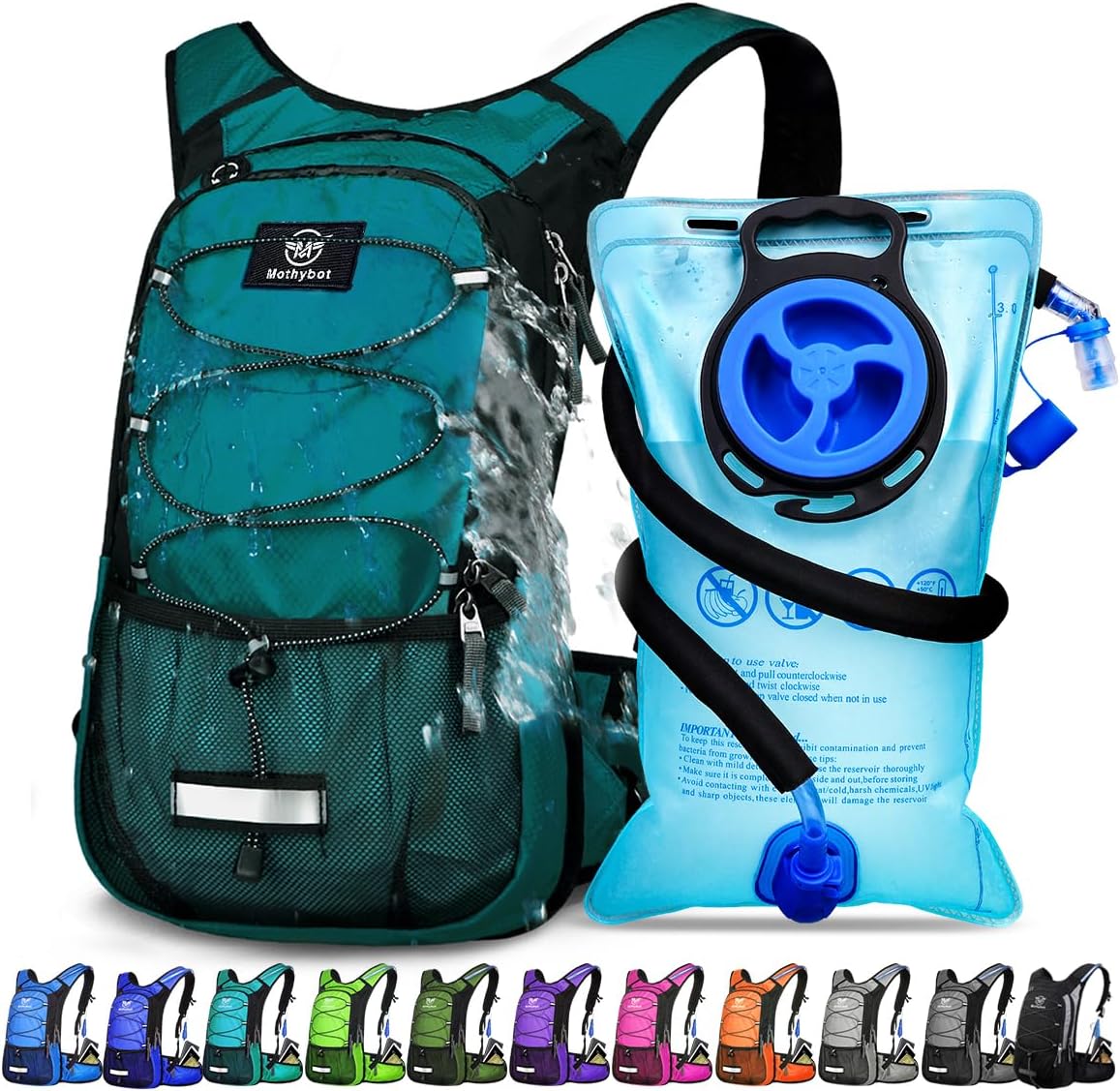 Insulated Hydration Backpack Pack with 3L BPA Free Leak Proof Water Bladder, Large Storage Lightweight Hiking Daypack with Waist Pouches & Cooler Layer, for Running, Biking, Camping, Festival - Roamly