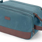WANDF Toiletry Bag for Men Travel Toiletry Organizer Canvas and Leather Dopp Kit Water-Resistant Shaving Bag for Travel Accessories (Blue-Green, Large) - Roamly