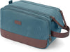 WANDF Toiletry Bag for Men Travel Toiletry Organizer Canvas and Leather Dopp Kit Water-Resistant Shaving Bag for Travel Accessories (Blue-Green, Large) - Roamly