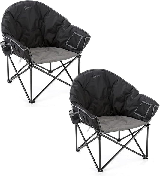 ARROWHEAD OUTDOOR 2-Pack Oversized Heavy-Duty Club Folding Camping Chair w/Pocket, Cup Holder, Portable, Padded, Moon, Round, Saucer, Supports 330lbs