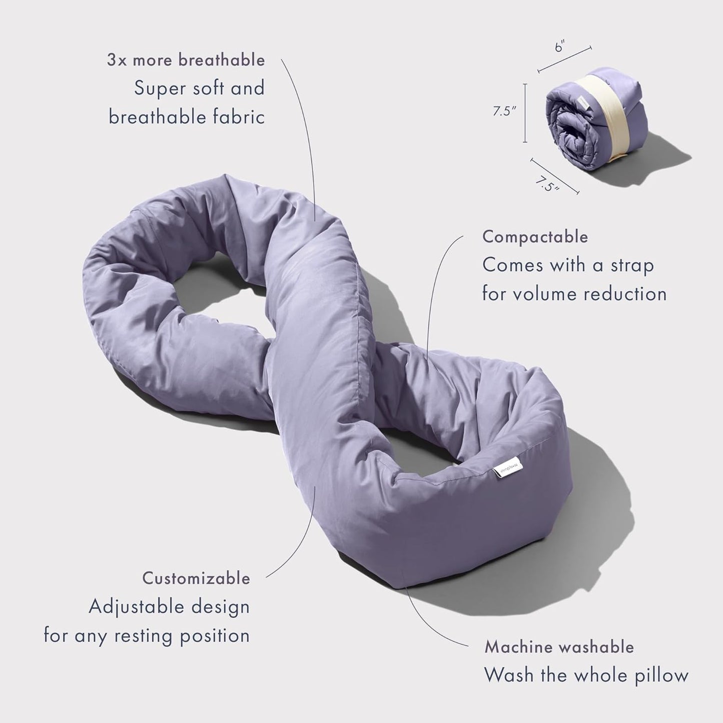 Huzi Infinity Pillow - Home Travel Soft Neck Scarf Support Sleep (Purple)