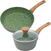 Nonstick Cookware Set, 2-Piece Non-Toxic Coated 8.5 Inch Frying Pan & Saucepan with Lid, PFOA Free Dishwasher Safe, Induction Compatible, Beginner Kitchen Pots and Pans Set, Green