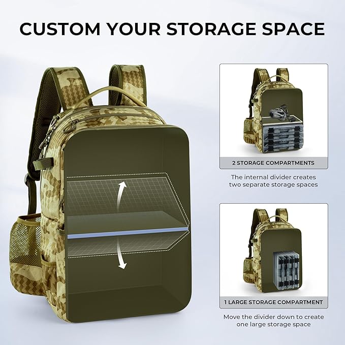 KastKing BaitSpace 50L Fishing Tackle Backpack with Removable Bait Binder,2 Rod Holders Storage Fishing Gear and Equipment