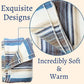 Alpaca Wool Throw Blanket | Super Soft, Lightweight, Breathable and Hypoallergenic | Non-Itchy or Scratchy (Blue White Varicolored, Queen (U.S. Standard))