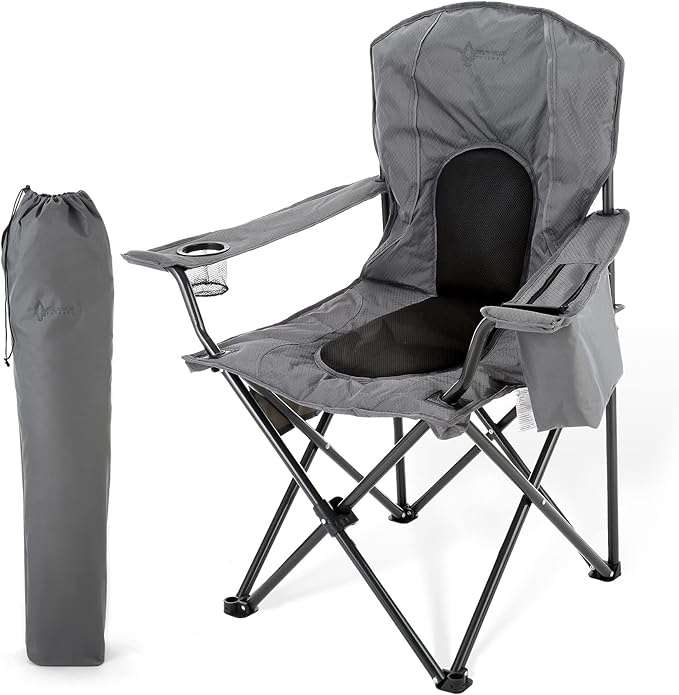 Arrowhead Outdoor Portable Folding Camping Quad Chair w/ 4-Can Cooler, Cup-Holder, Heavy-Duty Carrying Bag w/Easy Carry Shoulder Strap, Padded Armrests, Supports up to 330lbs, USA-Based Support